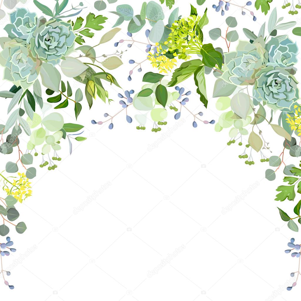 Semicircle garland herbal frame on white background
