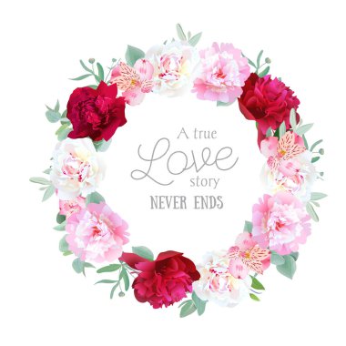 Romantik Kırmızı, beyaz ve pembe peonies, alstroemeria lily