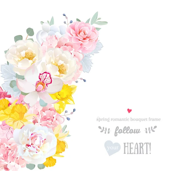 Χαριτωμένα floral ημισέληνο σχήμα διάνυσμα πλαίσιο με ανοιξιάτικα λουλούδια — Διανυσματικό Αρχείο
