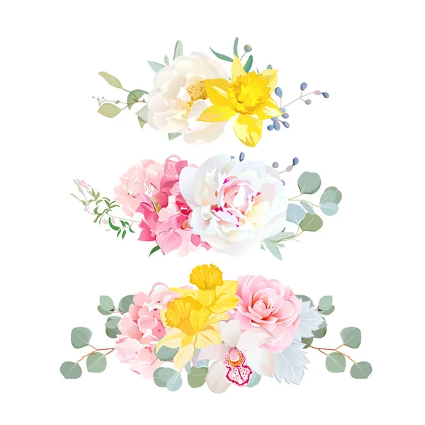 Mélange élégant de bouquets horizontaux ensemble vectoriel design . — Image vectorielle