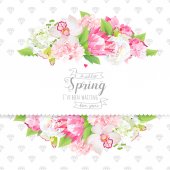 Картина, постер, плакат, фотообои "spring flowers and leaves horizontal vector design card", артикул 147200895