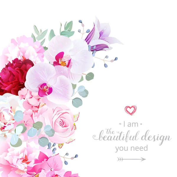 Cadre vectoriel en forme de croissant floral de luxe avec fleurs — Image vectorielle