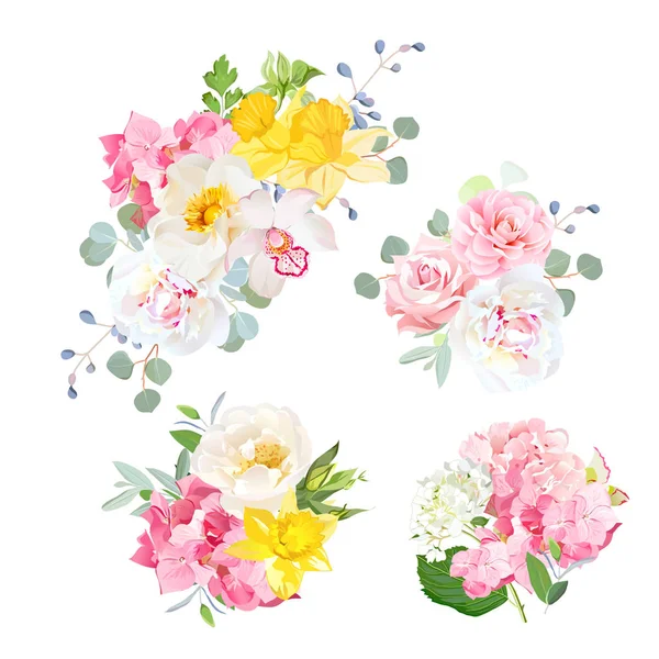 Spring delicate bouquets vector design objects — Stock Vector