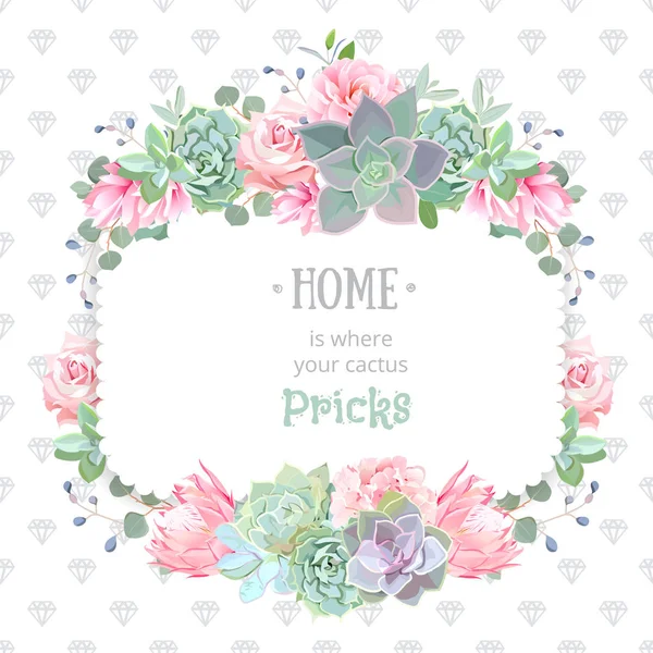 Yeşil renkli succulents tasarım kare çerçeve vektör