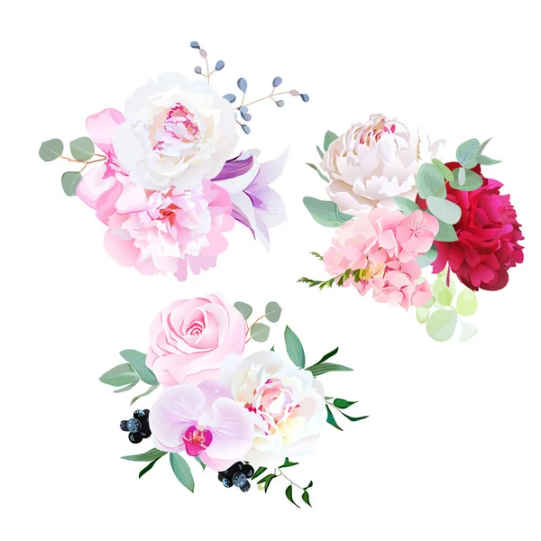 Stylish mix of seasonal bouquets vector design set — Stock Vector