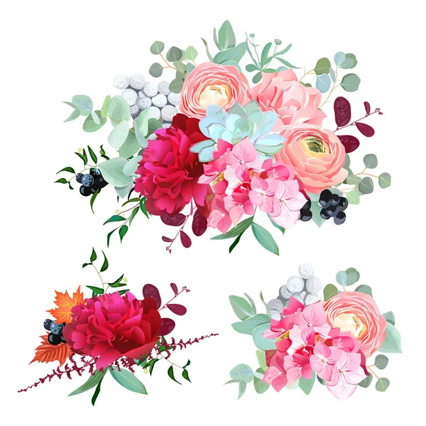 Mevsimlik karma buketler tasarım kümesi vektör