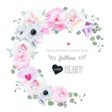 Narin çiçek vektör yuvarlak pembe ve mor çiçekli çerçeve.