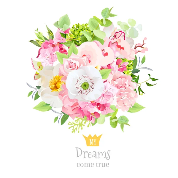 Bellissimo bouquet vettoriale estivo di fiori e foglie set di design — Vettoriale Stock