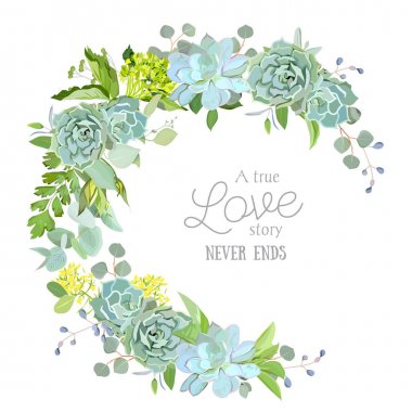 Yeşil karışımı ortanca, succulents, okaliptüs, kır çiçekleri, onu