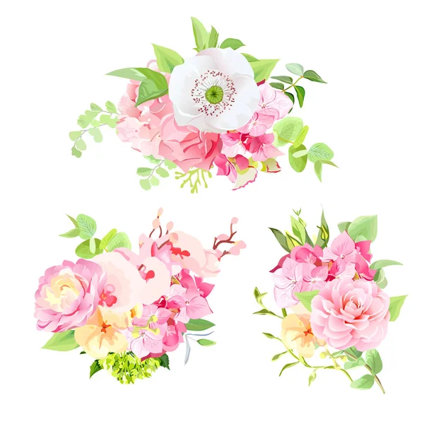 Bouquets lumineux d'été de fleurs et de feuilles — Image vectorielle