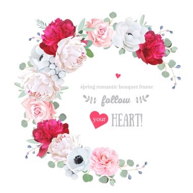 Lüks çiçek vektör yuvarlak çiçekli çerçeve.