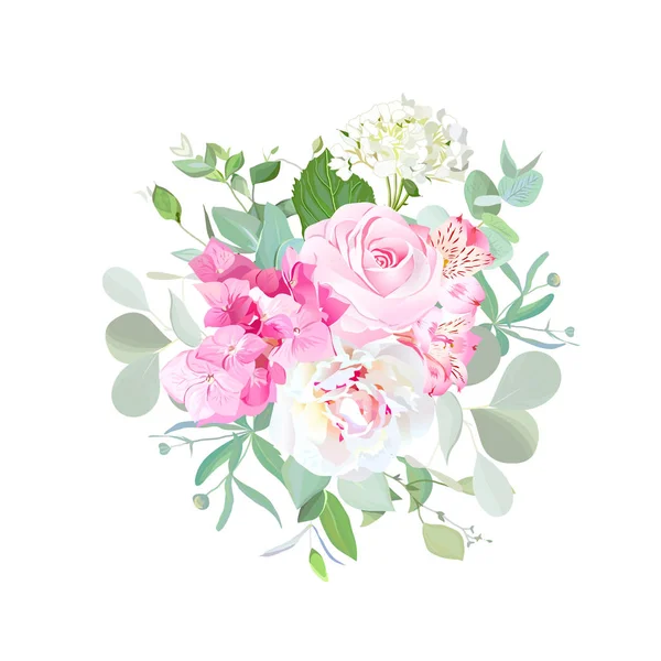 Bouquet de rose, pivoine, hortensia, alstroemeria lis et eucalyptus — Image vectorielle