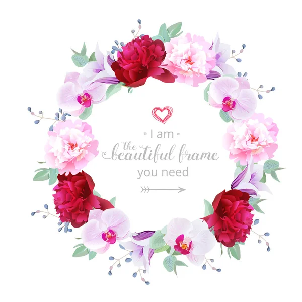 Beau cadre rond romantique vecteur floral design — Image vectorielle