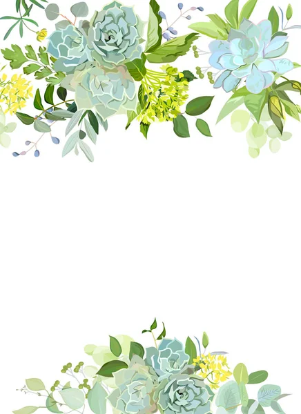 Groen mix van hortensia, vetplanten, echeveria, eucalyptus, wildf — Stockvector