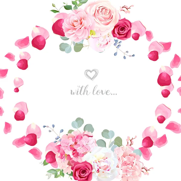 Romantické svatební květinové vektorová design kulaté karty — Stockový vektor