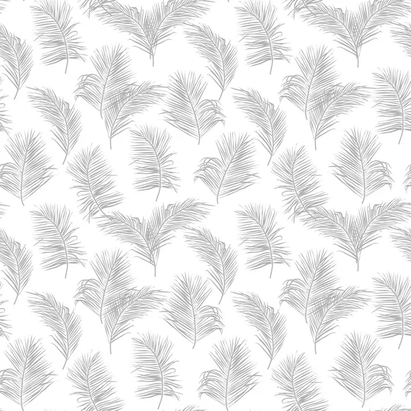 Simple palm leaves contour on white vector seamless print — Stock Vector