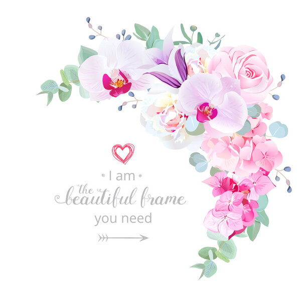 Delicate floral crescent shaped vector frame