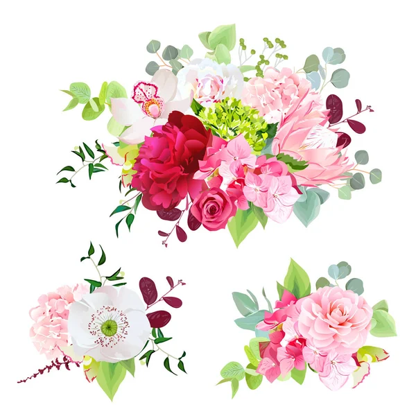 Été bouquets mixtes de fleurs et de feuilles — Image vectorielle