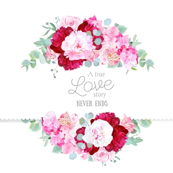 Elegante mezcla de flores marco de diseño vectorial horizontal — Vector de stock