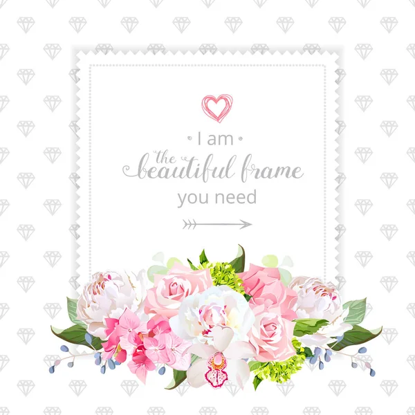 Çiçek vektör tasarım çerçeve suluboya tarzında kare