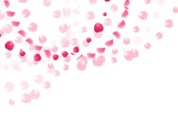 Rosa pétalos de rosa está volando en el aire con bengalas tarjeta vectorial — Vector de stock
