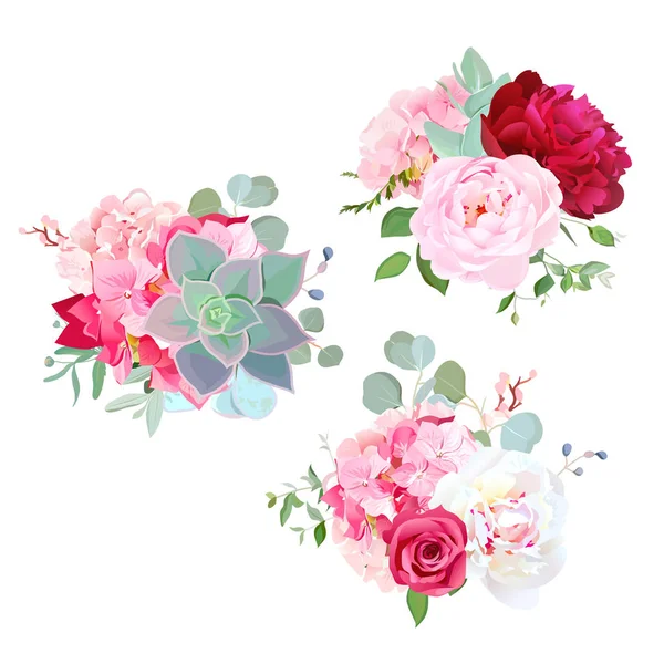 Blooming bruiloft bloemen vector design boeketten — Stockvector