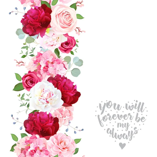 Vertical seamless line garland with camellia, rose, peony, hydra — Stock Illustration Vertical seamless line garland with camellia, rose, peony, hydra Royalty Free Stock Vectors