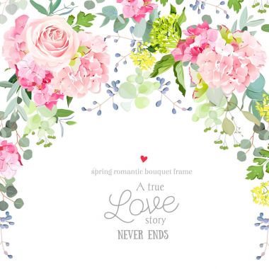 Yarım daire garland bitkisel çerçeve bitkilerden, dalları düzenlenmiş,