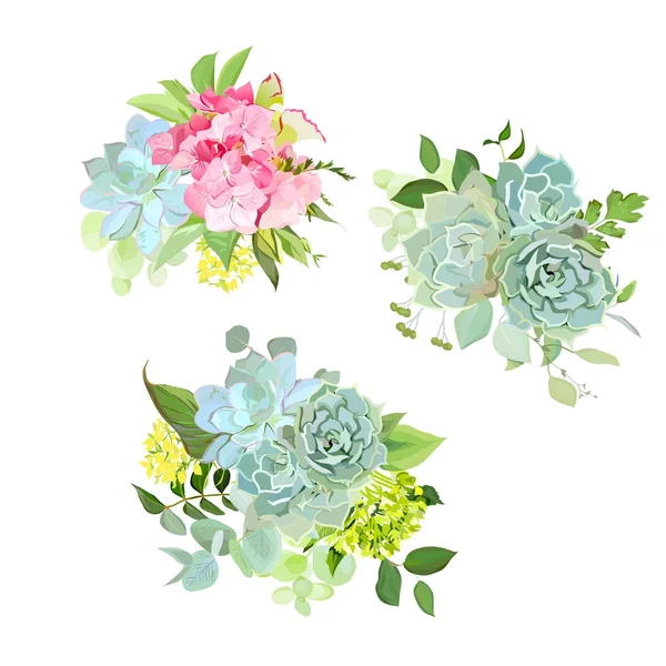 Stylish mix of spring bouquets vector design set — Stock Vector
