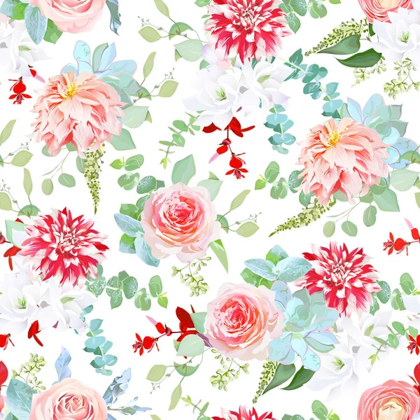 Çiçek ve bitki sorunsuz vektör desen karışımını fantezi