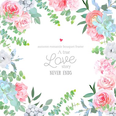 Suluboya çiçek kare vektör tasarım çerçeve