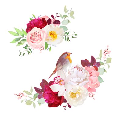 Sonbahar hassas buketleri tasarım nesneleri vektör.