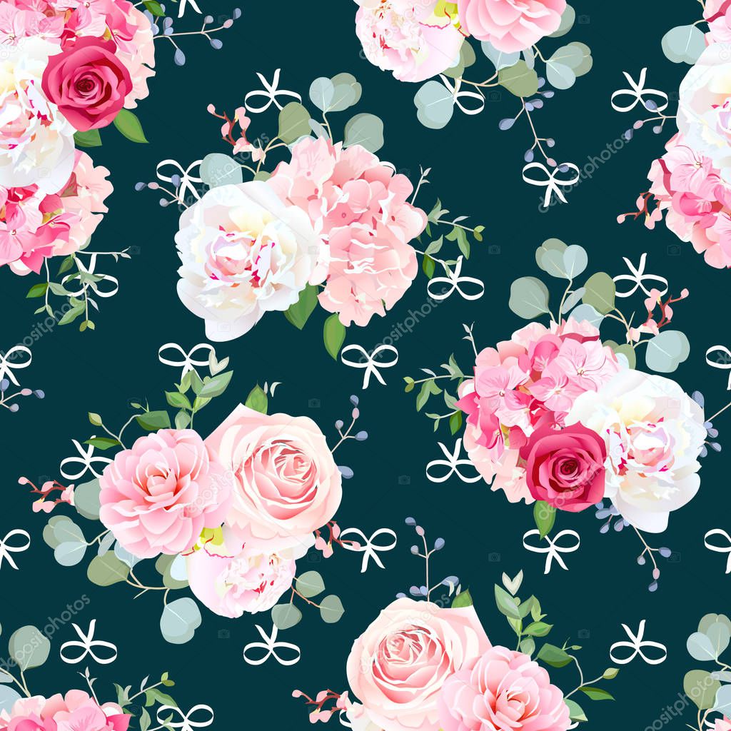 Seamless floral vector print on emerald green background