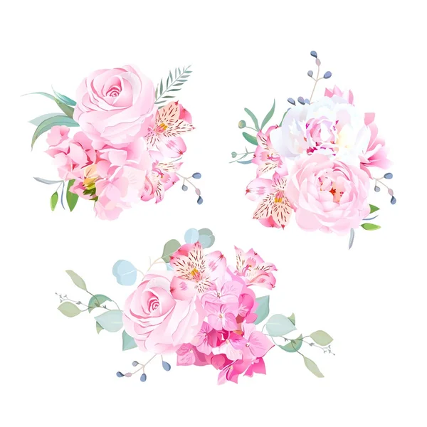 柔和的混合粉红色花束矢量设计集 — 图库矢量图片