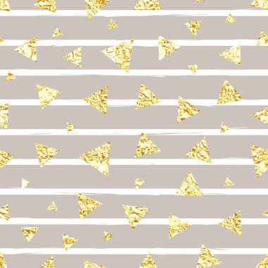 Parlayan altın folyo üçgenler sorunsuz vektör desen.