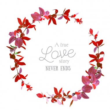 Kırmızı kızamık yaprakları basit yuvarlak vektör tasarım çerçeve