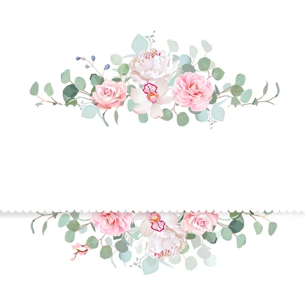 Rose, camélia, orchidée, pivoine, dollar d'argent eucalyptus vecteur d — Image vectorielle