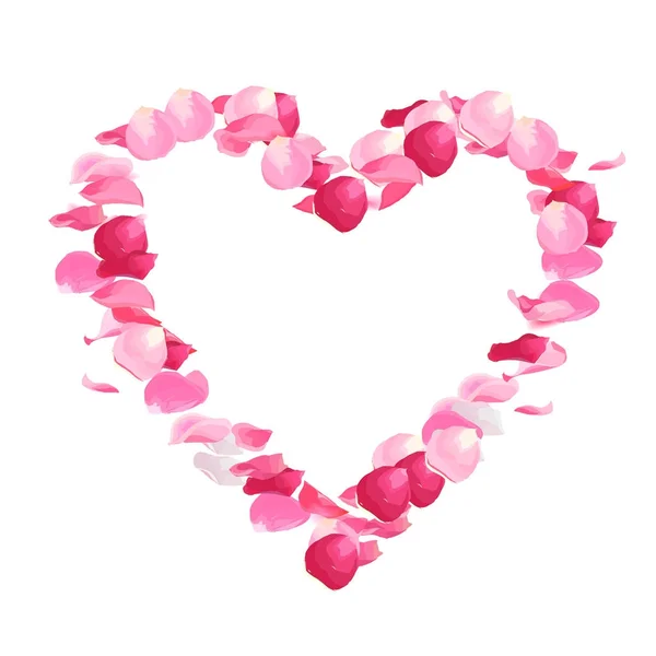 Rosa rosa pétalos vector diseño corazón en forma de marco — Vector de stock