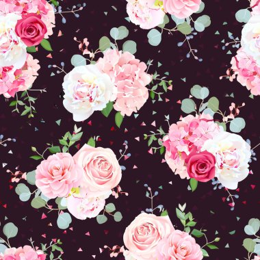 Karanlık romantik Fransız buketleri sorunsuz vektör benekli desen.