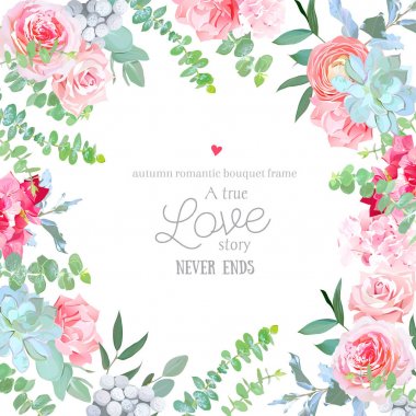 Suluboya çiçek kare vektör tasarım çerçeve