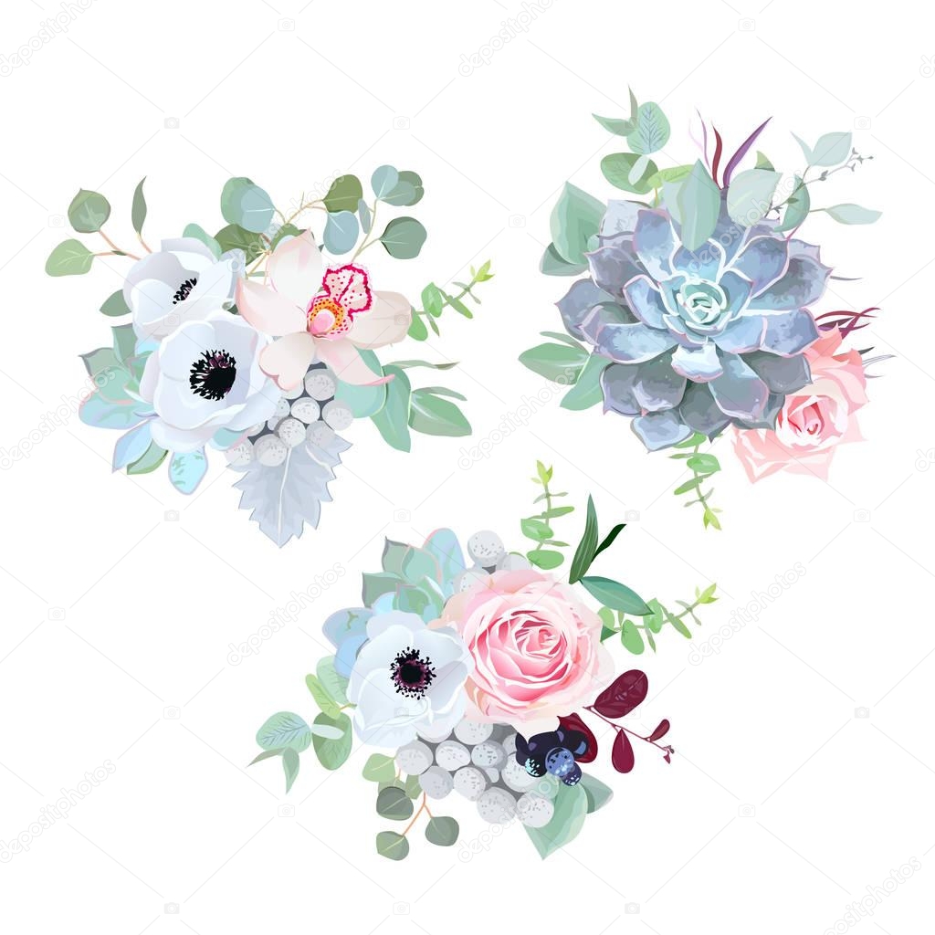 Delicate wedding seasonal flowers vector design bouquets