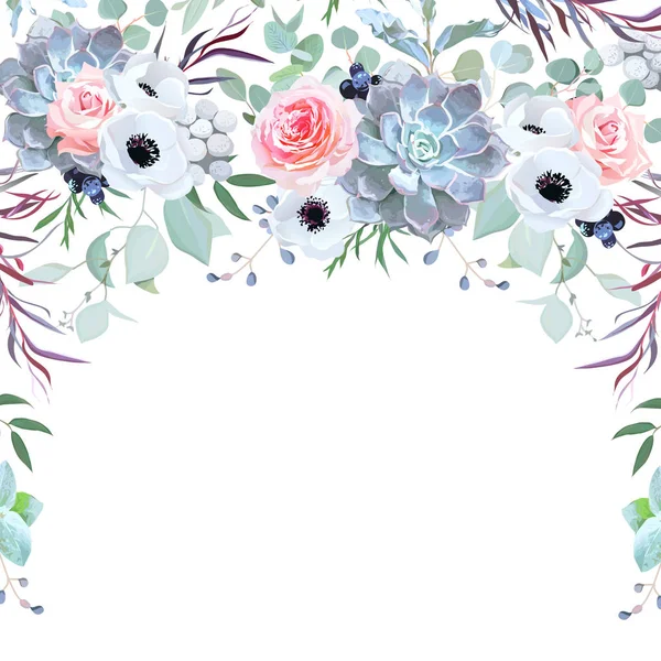 Semi-cercle guirlande cadre à base de plantes disposées à partir de fleurs — Image vectorielle