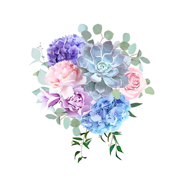 Elegante bouquet di design vettoriale di fiori di colore viola e rosa — Vettoriale Stock