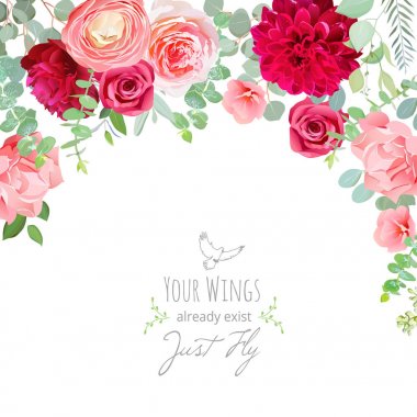 Karanfil, gül, Düğünçiçeği, yıldız çiçeği, pembe ve bordo kırmızı flowe