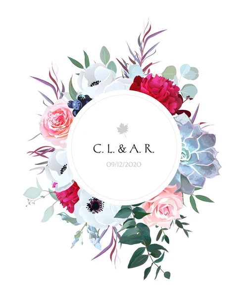 Elegantní květinové label rám uspořádány z listů a květů — Stockový vektor