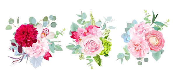 Düğün mevsimlik çiçek tasarım buketleri vektör — Stok Vektör