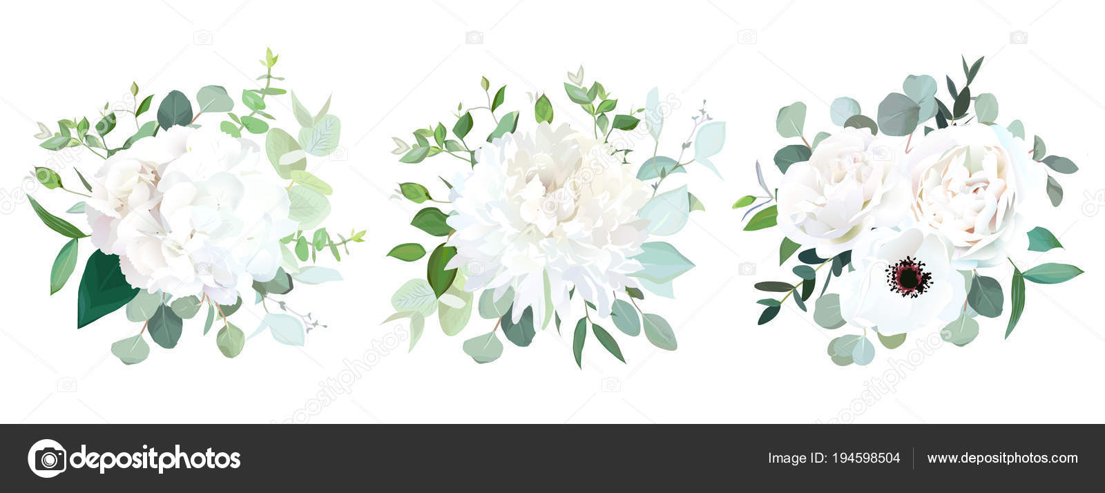 Wedding white flowers vector design bouquets Stock Vector by