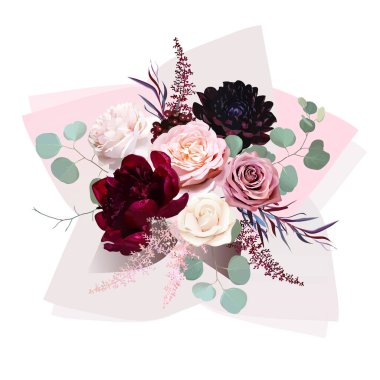 Kağıt ambalajlı çiçek vektör tasarımı buketi