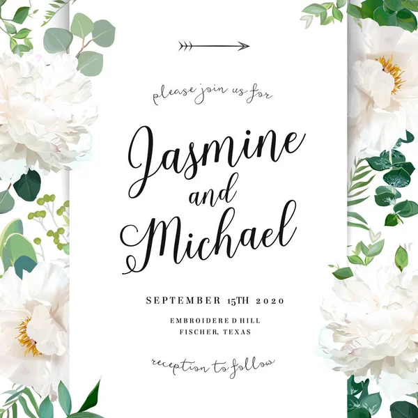 Lyxigt fint bröllopskort med blommor — Stock vektor