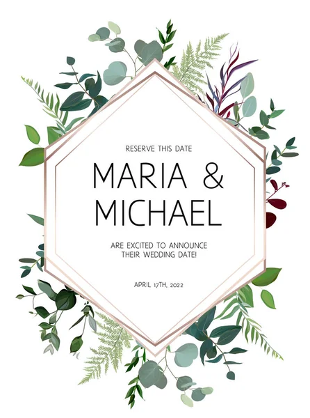 Cadre de design vectoriel de mariage arrangé à partir de feuilles et de fleurs — Image vectorielle